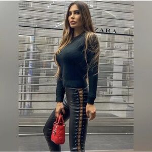 NEW ZARA Faux Leather Laced Up Leggings MEDIUM NWOT